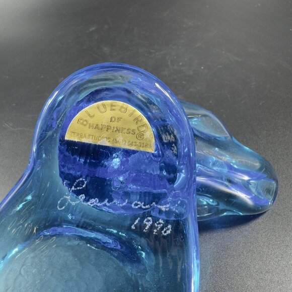 1990 Leo Ward Blue Bird Of Happiness Glass Bird Tea Light Holder UV Glow Votive - Picture 7 of 12